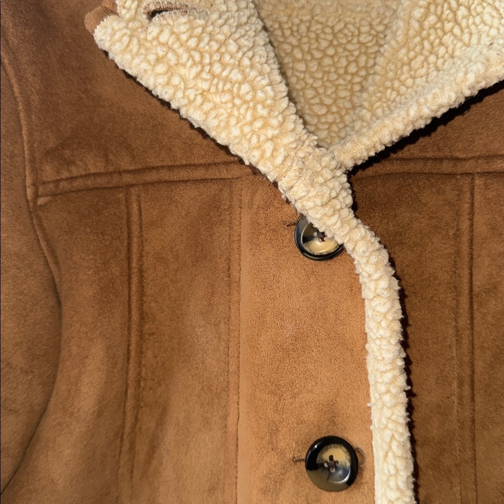 LL Bean Tan Teddy Jacket with Cream Sherpa Lining - Picture 3 of 5